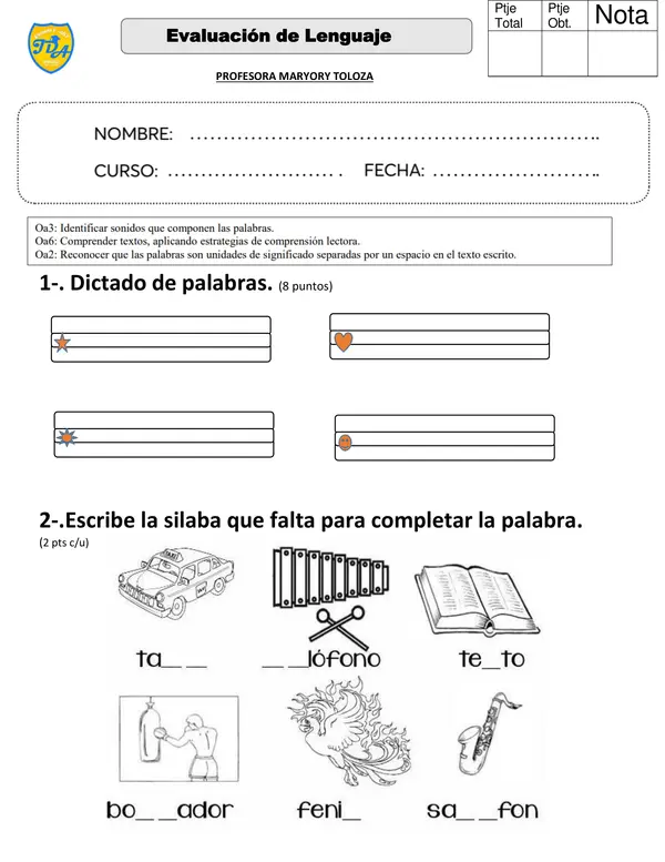 EVALUACION LENGUAJE LETRA X