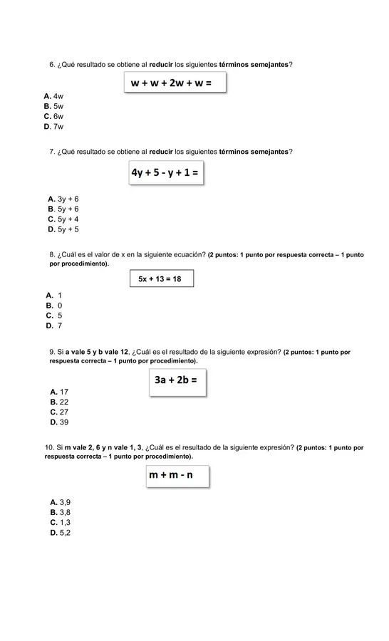 Prueba Álgebra 6°