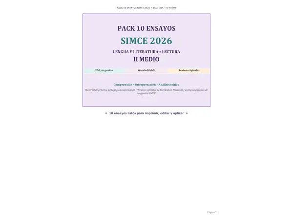 Pack ensayo SIMCE - Lenguaje II medio 
