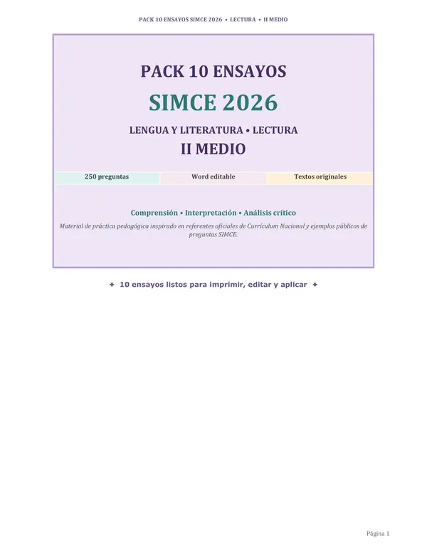 Pack ensayo SIMCE - Lenguaje II medio 