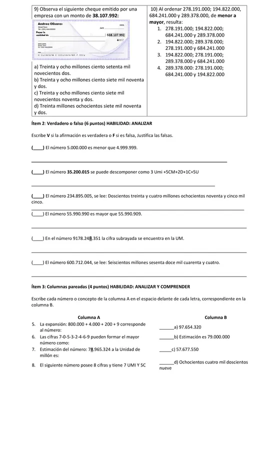 evaluacion unidad uno grandes números