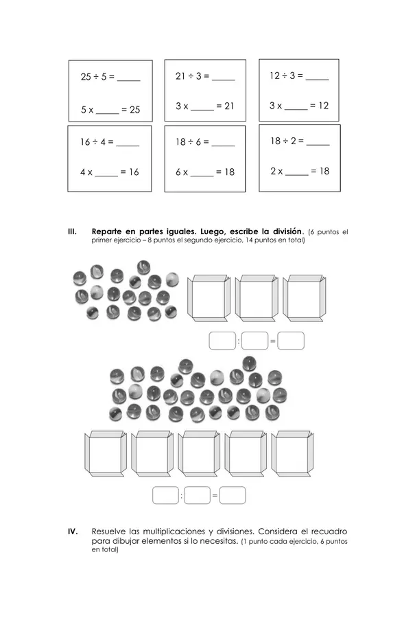 evaluación matemática "multiplicación y división"