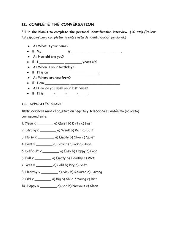 Prueba unidad 1: My world and descriptions 5to básico