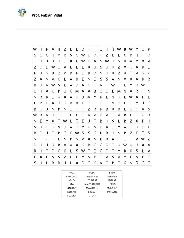 Sopa de letras (Marcas de automóviles)