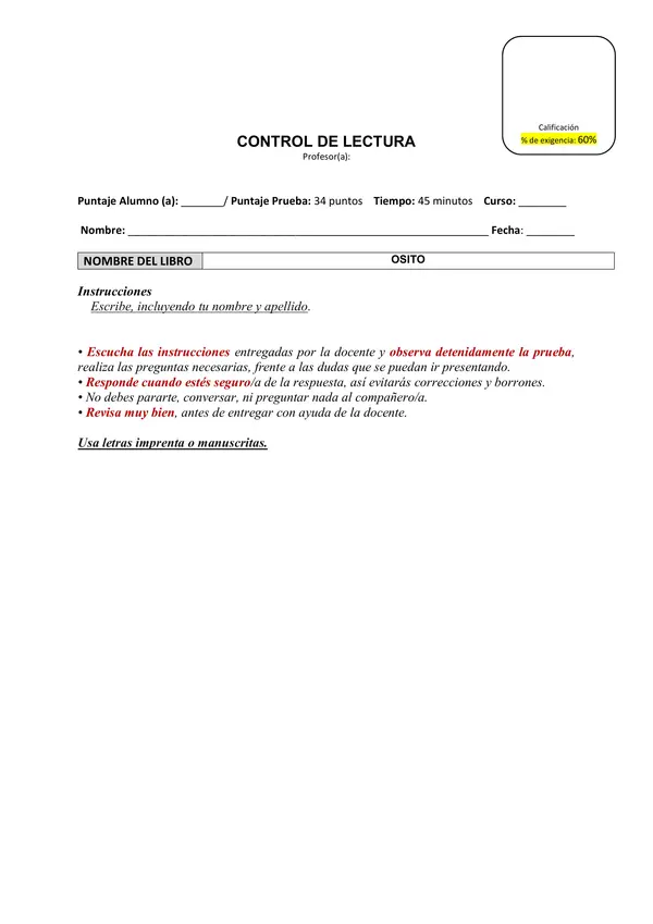 Evaluación Libro Osito