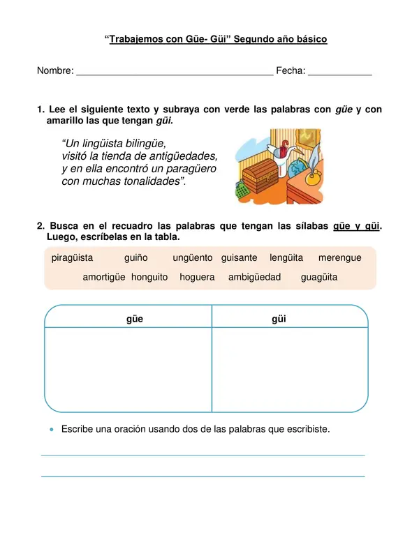 Guía "Palabras con güe- güi" Segundo año básico.