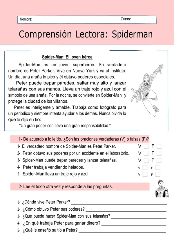 Guías de comprensión lectora "super héroes"