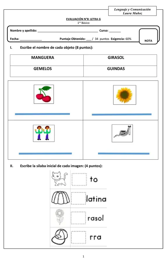 Evaluación de lenguaje consonante G