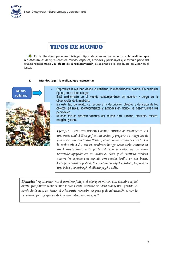 Guía ruta de aprendizaje Tipos de mundo, segundo medio.
