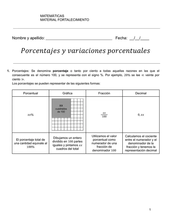 Porcentajes y variaciones porcentuales
