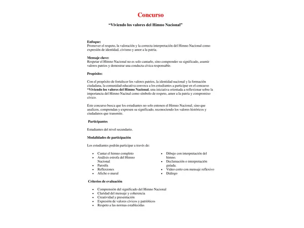 Concurso : “Viviendo los valores del Himno Nacional”