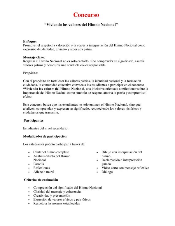 Concurso : “Viviendo los valores del Himno Nacional”