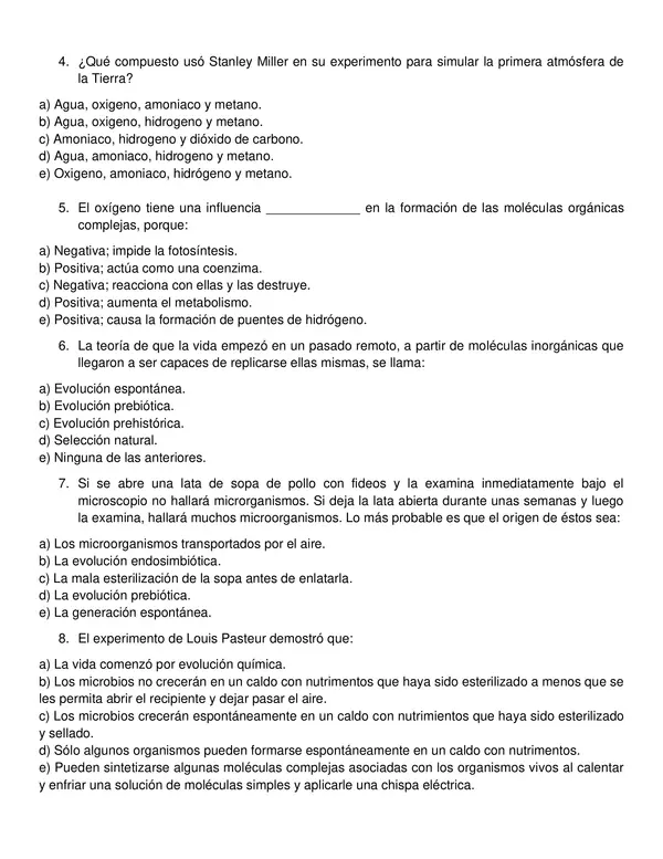 PRUEBA ORIGEN DE LA VIDA, PRIMERO MEDIO, BIOLOGIA, UNIDAD1, CON SOLUCIONES 