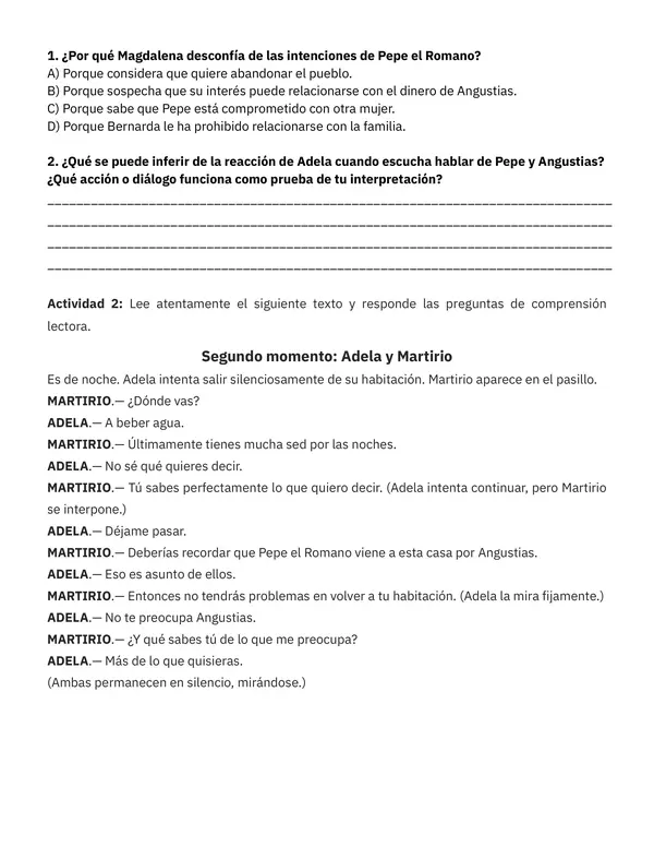 Guía de Trabajo: La casa de Bernarda Alba – Conflictos, Relaciones e Inferencias