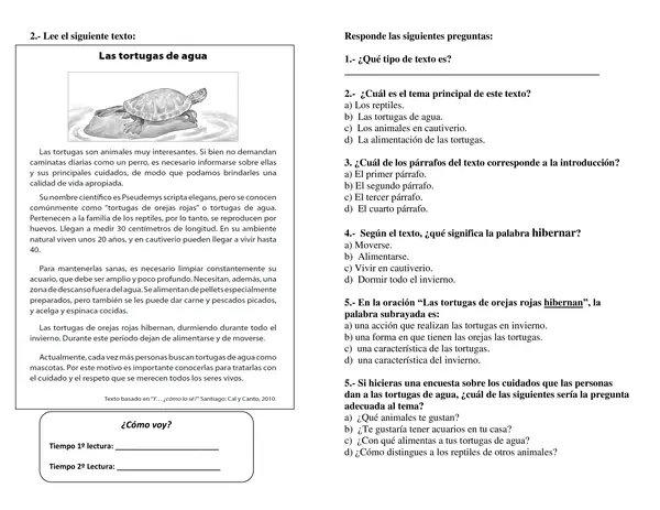 Fichas comprensión lectora 4° básico n° 2