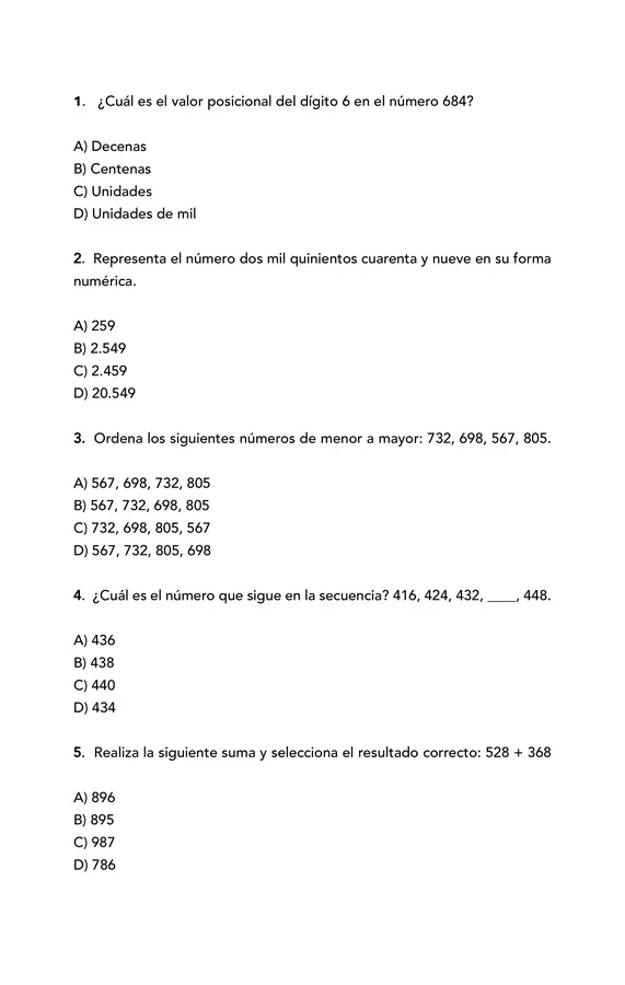 2° Ensayo SIMCE Matemáticas Cuarto Básico