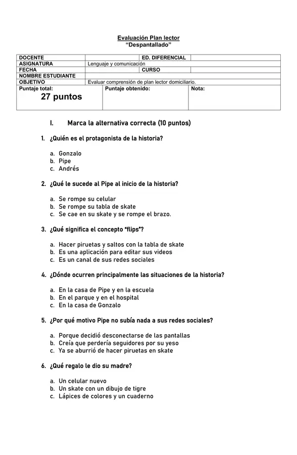 Evaluación "Despantallado"