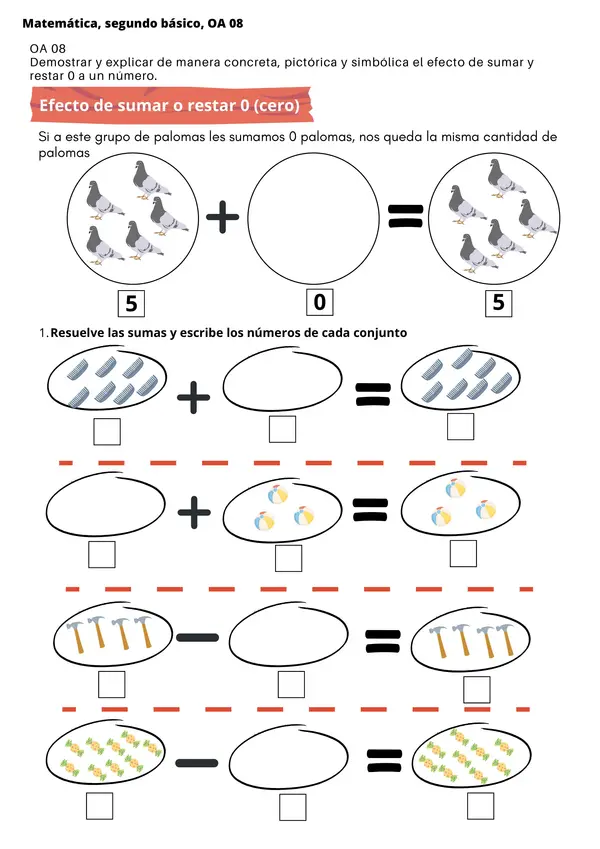 Matemática, 2°básico, Efecto de sumar o restar 0