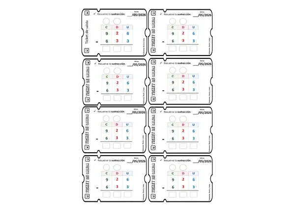 Ticket de salida – Sustracción con reagrupación