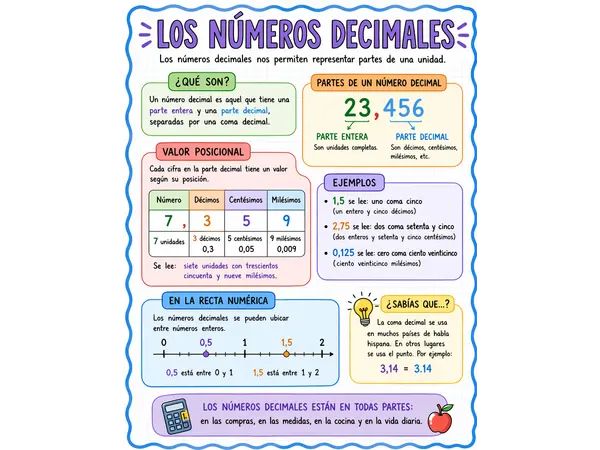 Cartel Educativo sobre Los Números Decimales