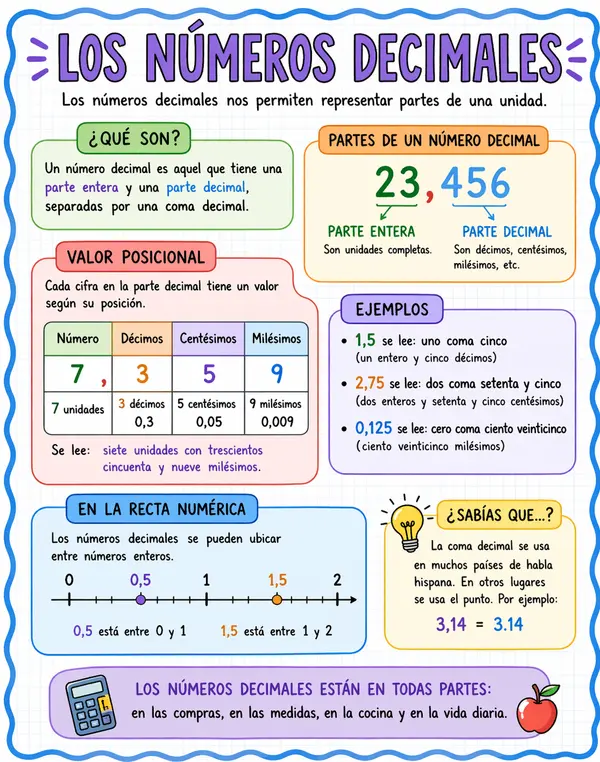 Cartel Educativo sobre Los Números Decimales