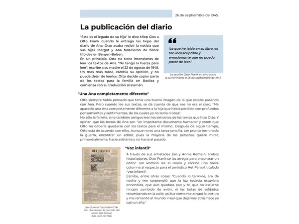 Noticia sobre el diario de Ana Frank