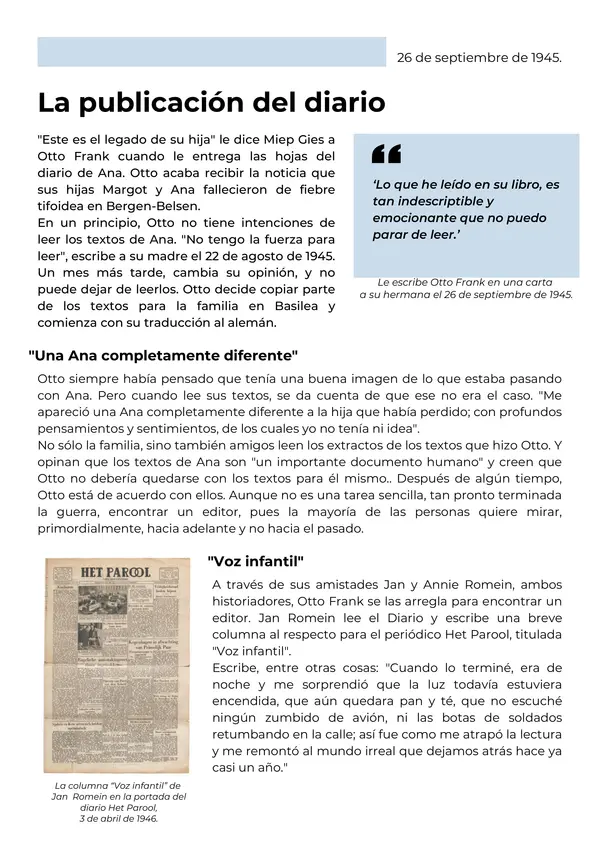 Noticia sobre el diario de Ana Frank