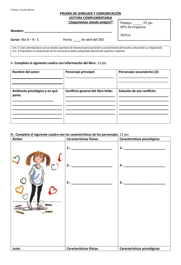Ambar, seguiremos siendo amigos - Evaluación 4to básico.