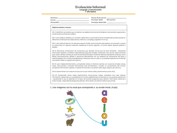 Prueba o Evaluación Informal 1° año básico