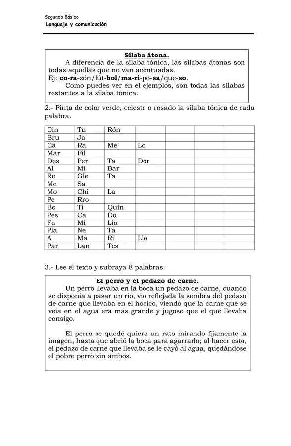 Guía Sílaba tónica y átona. 