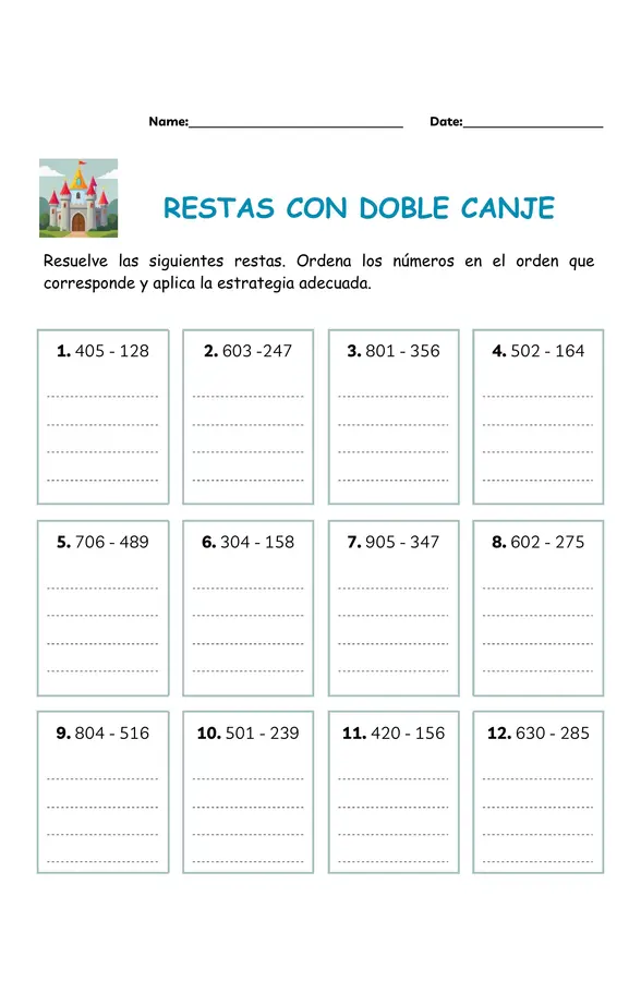 Guía de repaso "restas con doble canje en el número 0" 