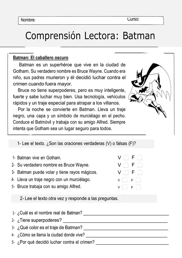 Guías de comprensión lectora "super héroes"