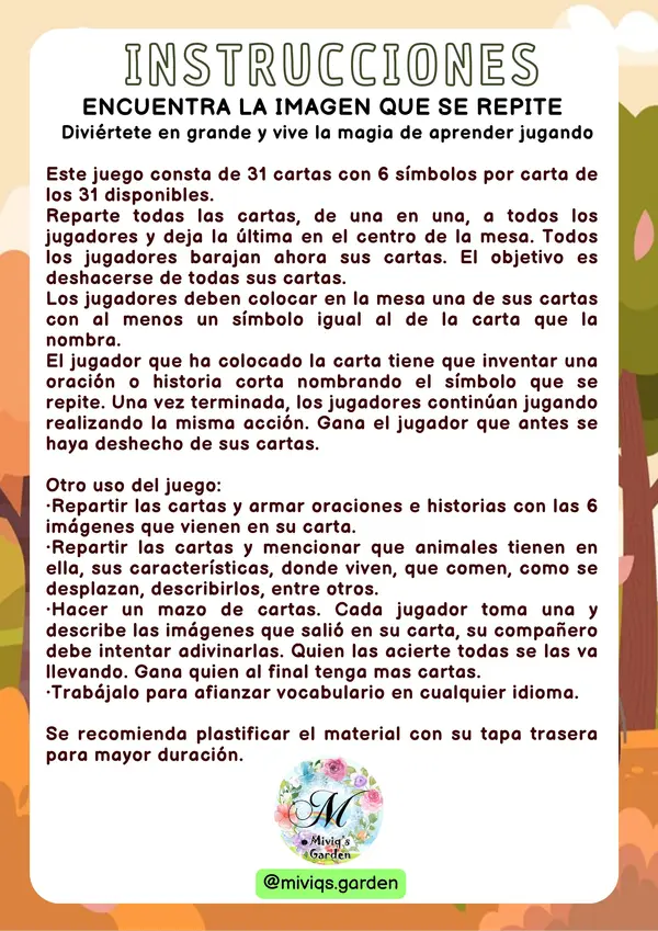Juego de cartas de Otoño (Dobble Spot It Game)