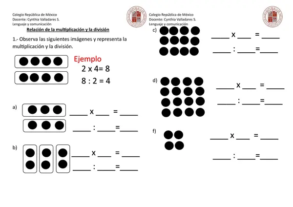 Ejercicios de división y multiplicación desde lo pictórico
