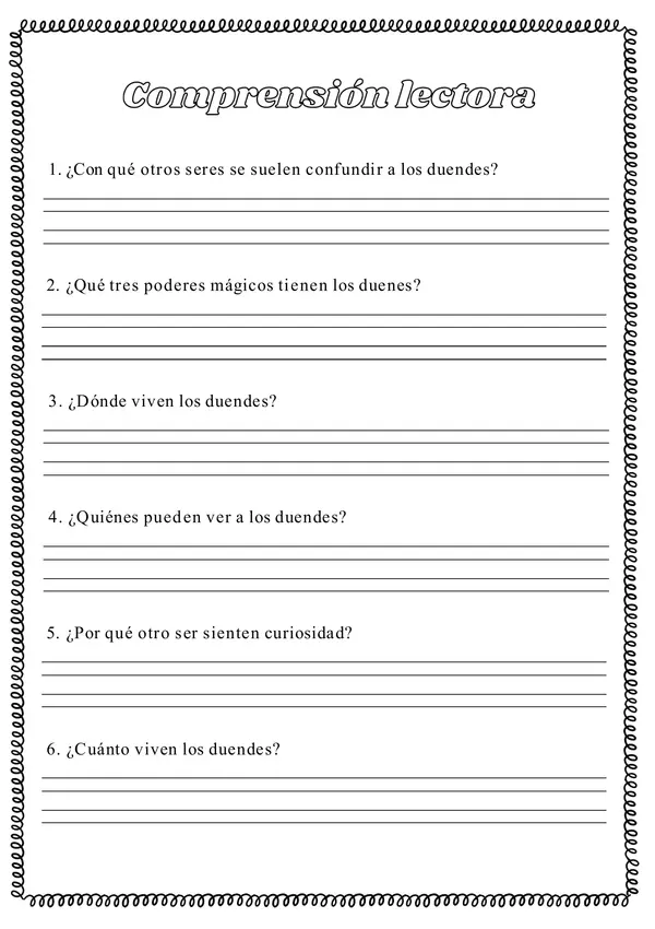 Guia comprensión lectora "Los duendes"