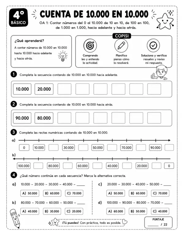 🚀 Cuadernillo Matemática 4° Básico - Números hasta 10.000 - Preparación SIMCE 
