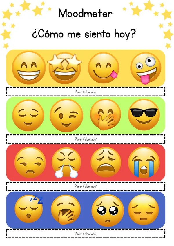 Cuadro de emociones tipo Mood Meter para el aula