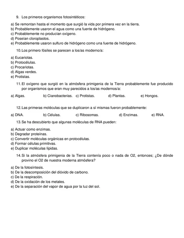 PRUEBA ORIGEN DE LA VIDA, PRIMERO MEDIO, BIOLOGIA, UNIDAD1, CON SOLUCIONES 
