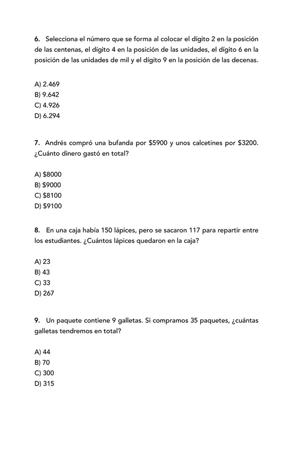 2° Ensayo SIMCE Matemáticas Cuarto Básico