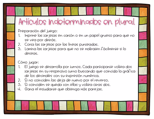 Juego Memoria Artículos Indeterminados en Plural en Español