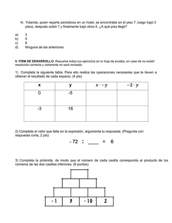 EVALUACIÓÓN MATEMÁTICA NÚMEROS RACIONALES Y ENTEROS