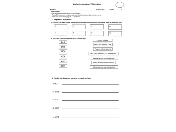 evaluación matemática 4to básico 