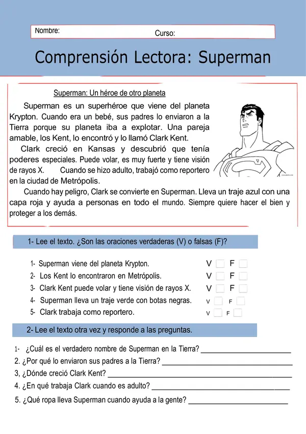 Guías de comprensión lectora "super héroes"
