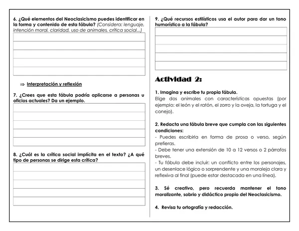 Guía de trabajo - Movimiento Literario Neoclasicismo