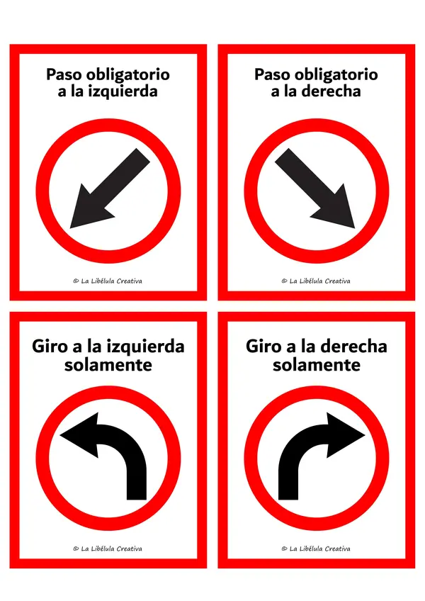 Tarjetas Ilustrativas Señales de tránsito obligatorias Color BW