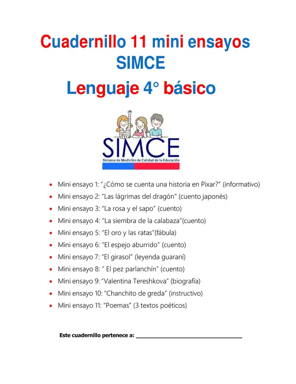 Pack N°1 SIMCE lectura 4° básico.