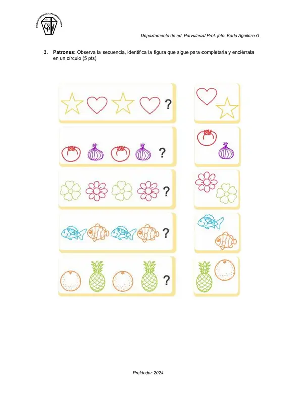 Prueba formativa Matematicas prekinder 
