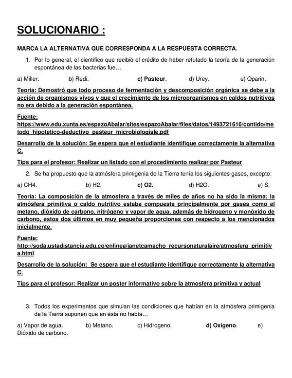 PRUEBA ORIGEN DE LA VIDA, PRIMERO MEDIO, BIOLOGIA, UNIDAD1, CON SOLUCIONES 