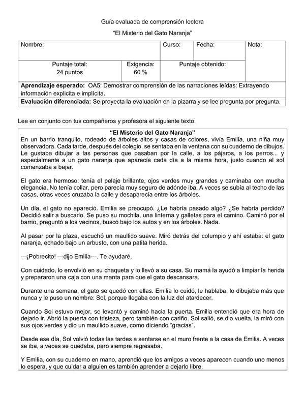 Guía evaluada comprensión lectora