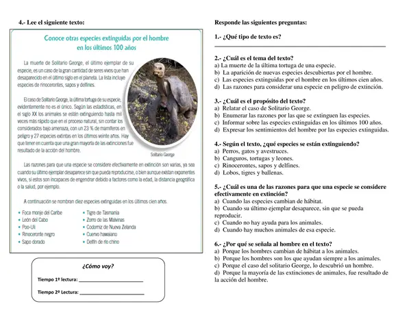 Fichas comprensión lectora 4° básico n° 2